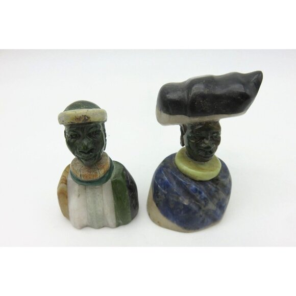 Small STONE BUST Set Colourful Hand Carved in Zimbabwe Africa 3.1" Tall - Picture 5 of 9